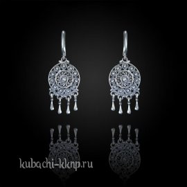 Висячие серьги кубачи с филигранью в стиле этно 