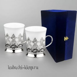 Набор из двух серебряных подстаканников для кофе 