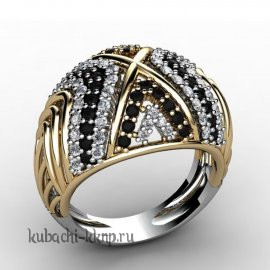 Массивное золотое кольцо с цветными камнями - AN0041