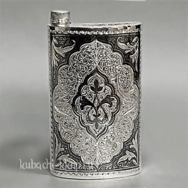 Серебряная фляга ручной работы с крышкрй, 320мл - фл092
