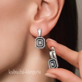 Серьги серебряные квадратные под бриллианты - яс7
