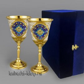 Набор позолоченных  бокалов из серебра с эмалью - бк30-2