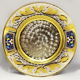 Серебряное блюдце с позолотой и эмалью 