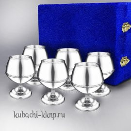 Набор из шести серебряных глянцевых бокалов для коньяка или бренди - бк061-6