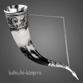 Рог с серебряными вставками с гравировкой, 75 мл - рог6