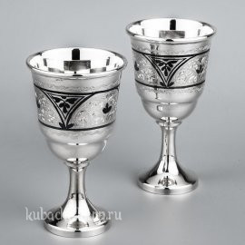 Набор серебряных рюмок  с ромбом - р091-2