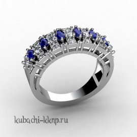 Кольцо из белого золота с фианитами и искусствеными сапфирами - 00010r