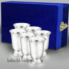 Набор из шести глянцевых  серебряных стопок - стп042-6