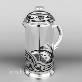 Стеклянный чайник с серебряными вставками 