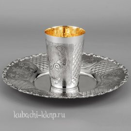Стакан с блюдцем серебряный - ст073