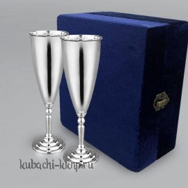 Пара глянцевых серебряных бокалов на свадьбу - ф00027-2