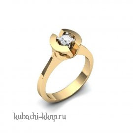 Строгое золотое кольцо с одним камнем - Yuv - 683
