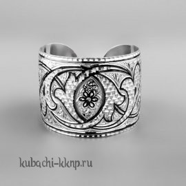 Серебряный широкий женский браслет с органичным орнаментом - БР37