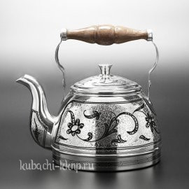 Чайник серебряный большой с орнаментом на плиту - чн00010