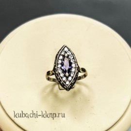 Серебряное кольцо с фианитами в офис Лодочка - Ag-к127