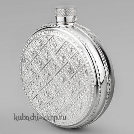 Фляга серебряная с ромбовидной гравровкой150 мл - фл064
