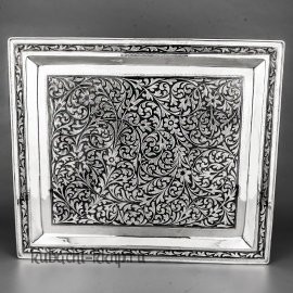 Серебряный поднос  с Кубачинским узором - пдн051