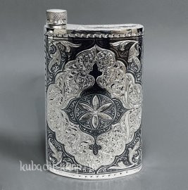 Серебряная фляга с гравировкой ручной работы, 320мл - фл091