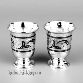 Набор серебряных стопок с кубачинским орнаментом «Двойка», 37 мл - стп0006-2