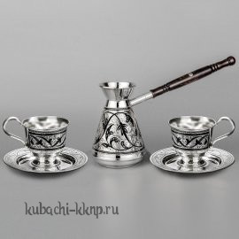 Серебряный кофейный набор с двумя чашками, 250 мл и 115 мл - нкф04
