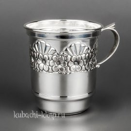 Серебряная кружка с Цветочным орнаментом, 230 мл - кр030