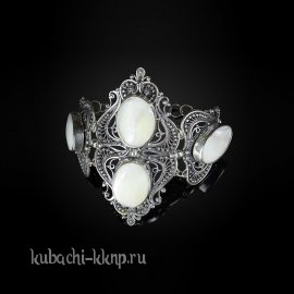 Массивный браслет из серебра 925 пробы перламутр - бр1008