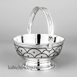 Серебряная конфетница с расписным рисунком - кф00061