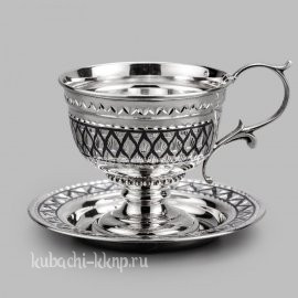 Оригинальная серебряная чашка с блюдцем 