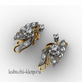 Золотые интересные серьги с фианитами - e00058
