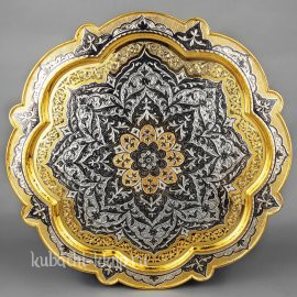 Серебряный поднос с позолотой «Краса» - пдн038