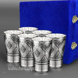 Набор из шести больших серебряных стаканов - ст010-6