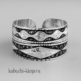 Серебряный браслет Кубачи с геометрическими узорами - БР158