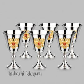 Набор бокалов из чистого серебра с гербом России - ф142-6