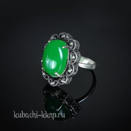 Кольцо кубачи с натуральным хризопразом в фантазийной оправе - к208