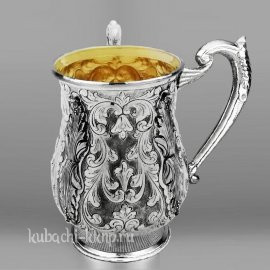 Большая кружка серебряная с двумя ручками - КР119