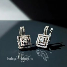 Ювелирные серьги геометрия кубачинское серебро фианиты - яс10