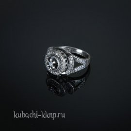 Кольцо кубачи с фианитами 