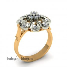 нежное кольцо из лимонного золота с фианитами - 00087r