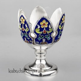 Серебряная пашотница на ножке с эмалью - ПШ031