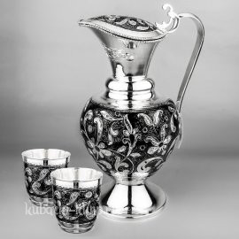 Серебряный  кувшин и два стакана - ндв054c