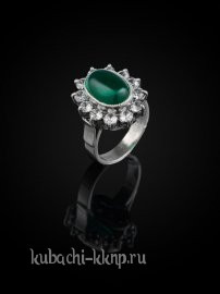 Кольцо кубачи с искусственным хризопразом и фианитами 