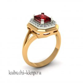 Строгое золотое кольцо с цветными фианитами - 00100r