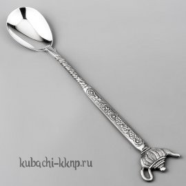 Серебряная ложка с оригинальной ручкой и красивым чайником - л00063