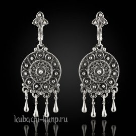 Серебряные висячие серьги в стиле этно 