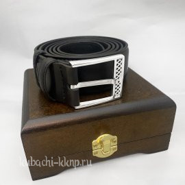 Настоящий классический ремень с серебряной пряжкой - рм37