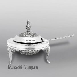 Серебряная икорница  со стеклом и крышкой - ИК035