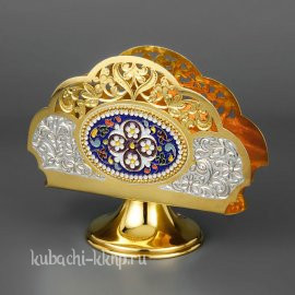 Салфетница из серебра с позолотой и эмалью - сл06