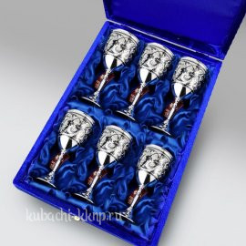 Набор из шести серебряных  фужеров для вина с чернением - ф0014-6