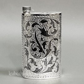 Серебряная фляга с чернением и крышкой на резьбе, 320мл - фл003