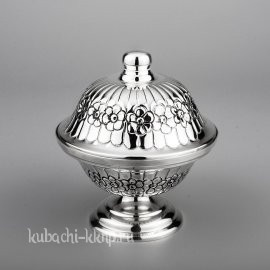 Серебряная икорница с крышкой «Ромашка» - ик021